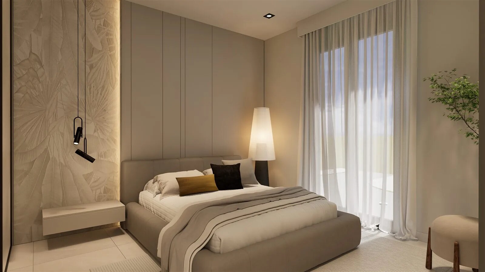 Warmes Schlafzimmer mit Doppelbett