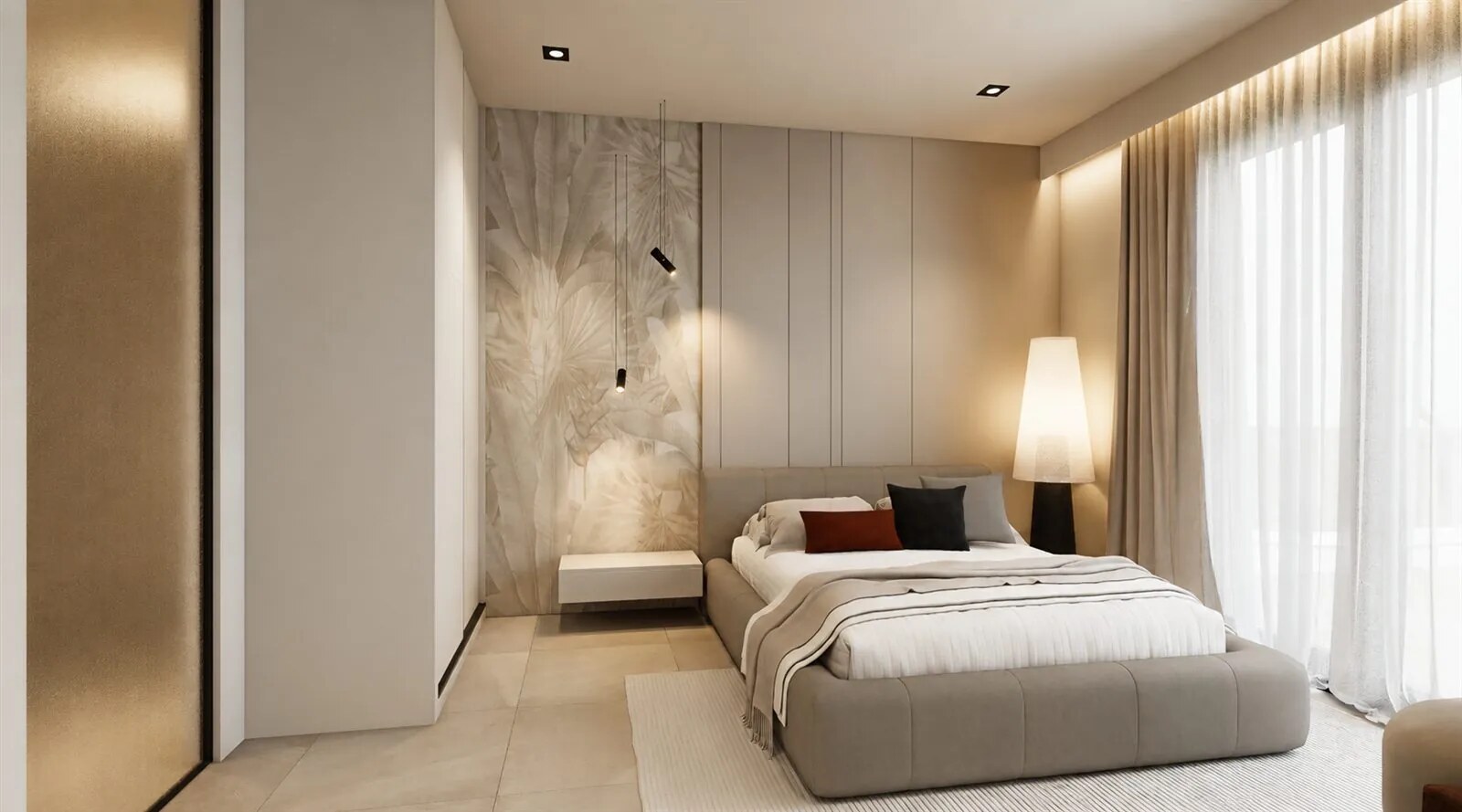 Helles Schlafzimmer mit Balkonzugang