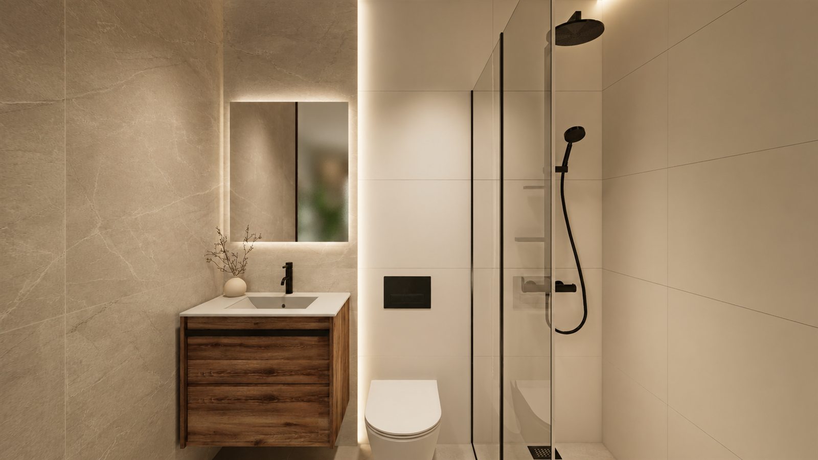 Modernes Badezimmer mit Walk-in-Dusche