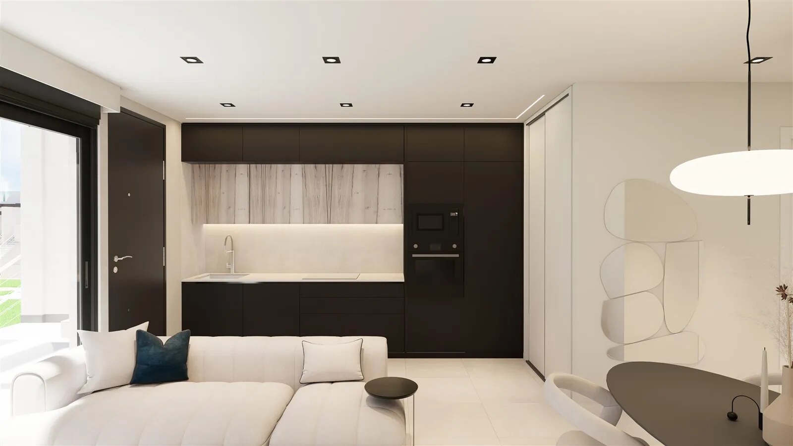 Wohnzimmer mit Loungesofa und Essbereich